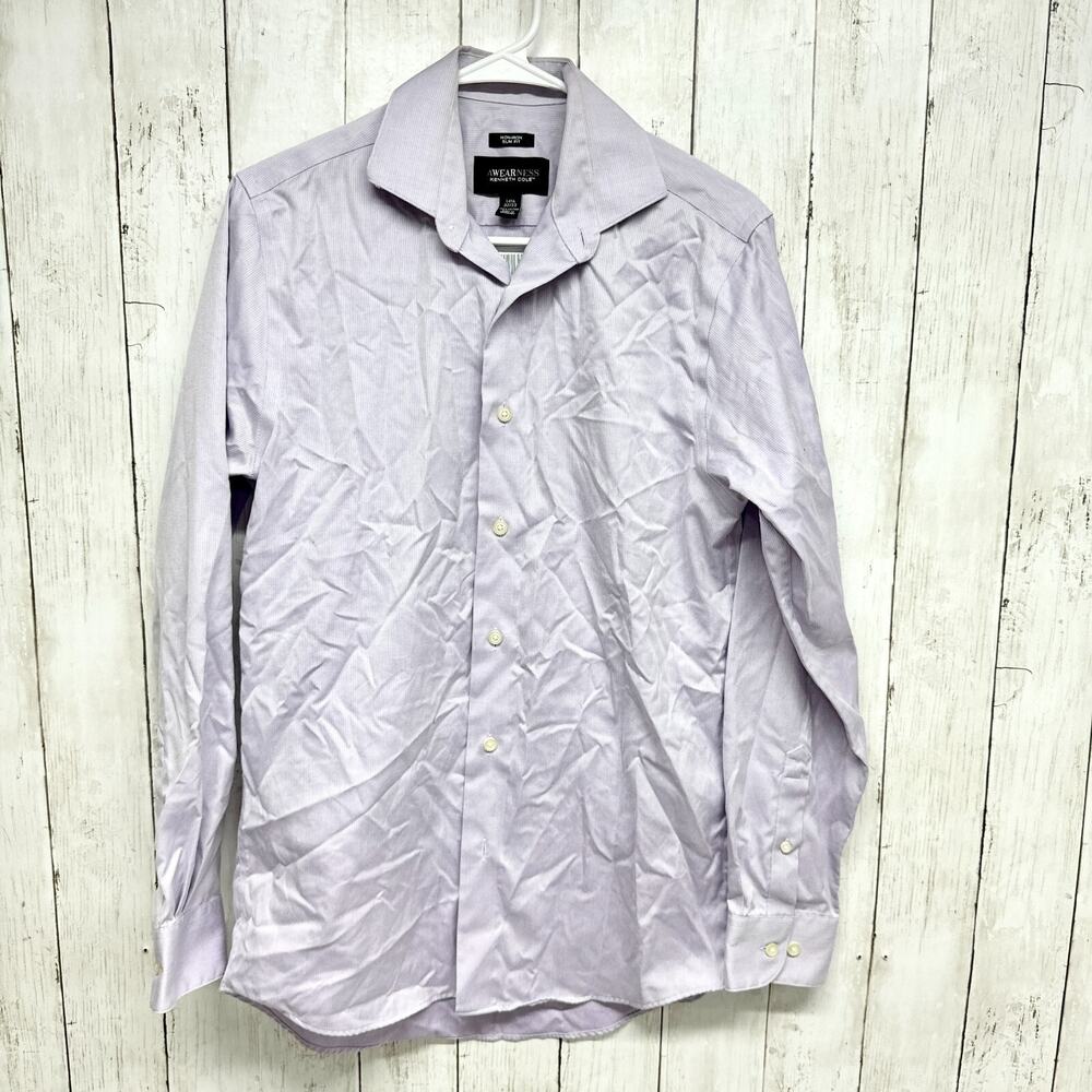 Kenneth Cole AWearNess Shirt Men Size 14 1/2 32/33 Long Sleeve Collared Slim Fit